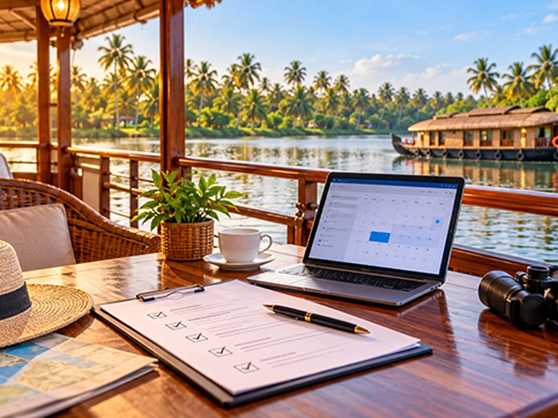 Guests reading the Nileshwar houseboat booking policy