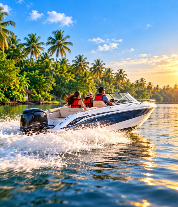 Speed boat ride on the Valiyaparamba backwaters in Nileshwar