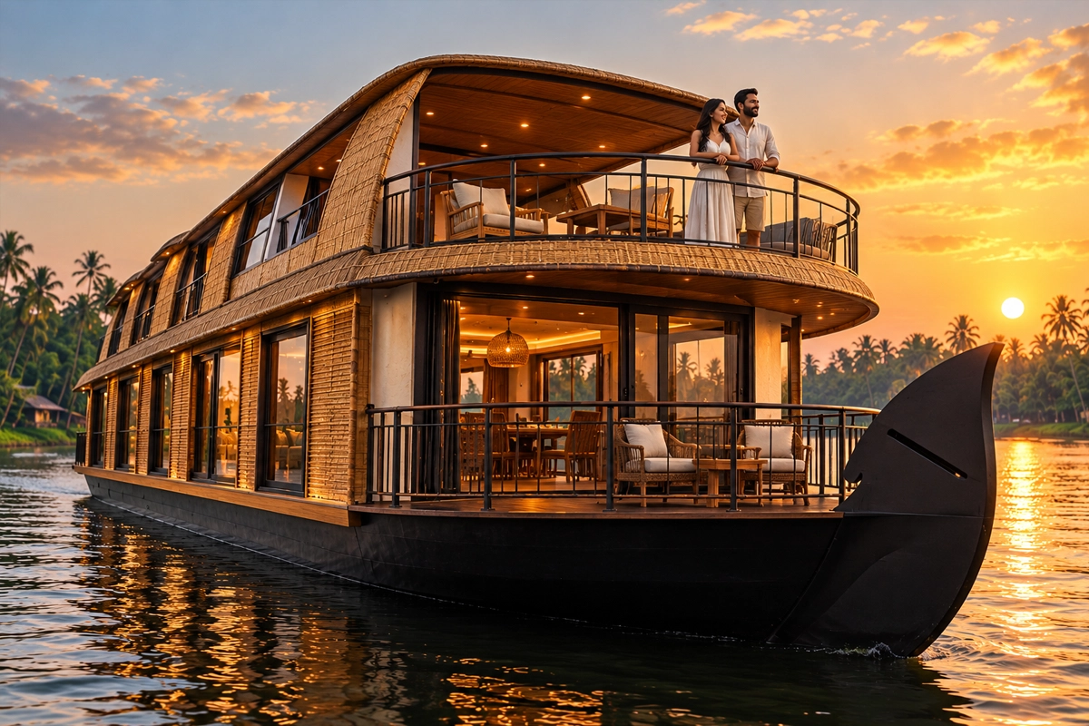 Luxury houseboat with sun deck in Nileshwar