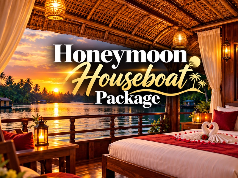 Honeymoon couple on a private houseboat on the Nileshwar backwaters